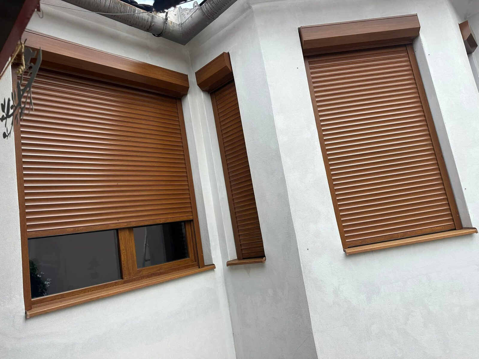Fenster mit Rollläden in Golden Oak
